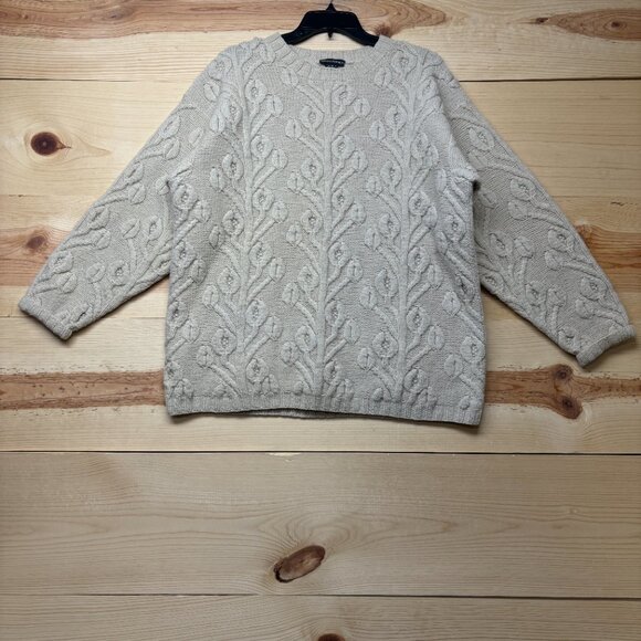 Vintage Banana Republic Sweater Mens Medium Cream Wool Fisherman Chunky Knit - Picture 2 of 13